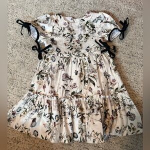 Edgehill Collection tapestry Floral ruffle Dress with green Bows